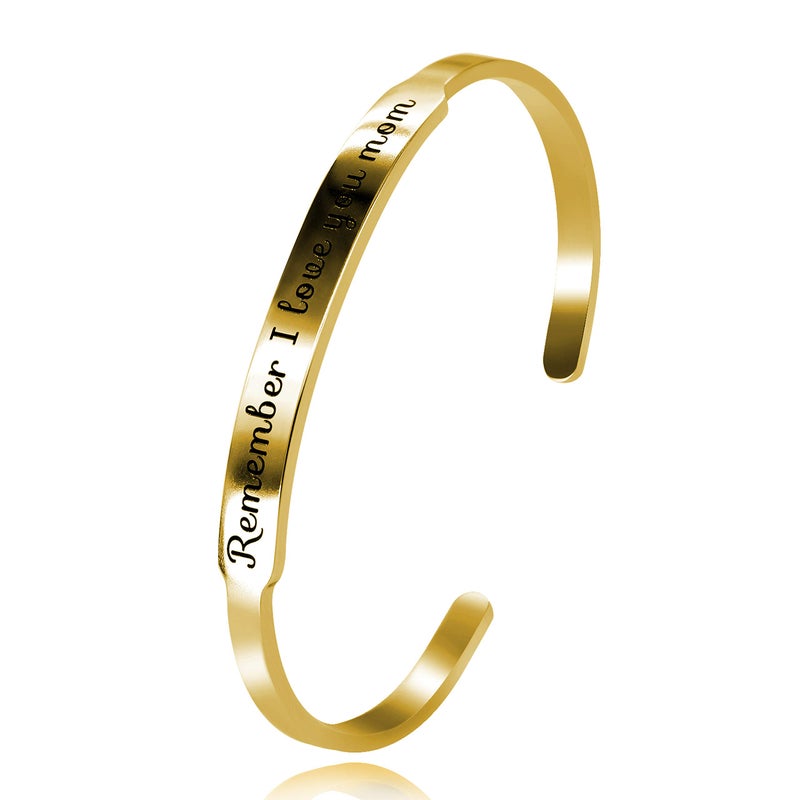 Uloveido Brushed Remember Mom I Love You Adjust Inspirational Bracelet Cuff Bangle for Mother's Day Birthday from Daughter Son (Gold Plated) Y458 - Image 2
